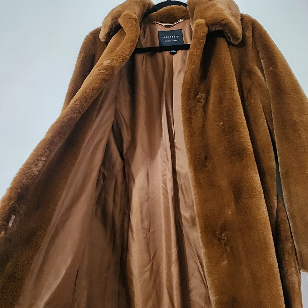 Sanctuary Faux Fur Brown Tie Waist Coat Women’s Winter Outerwear - Picture 4 of 6